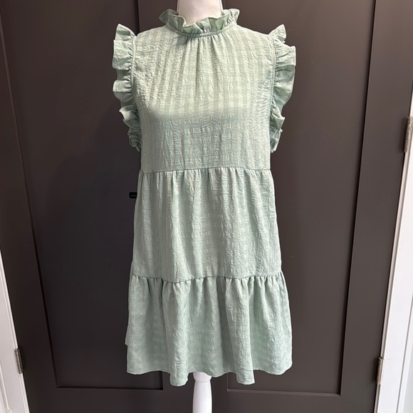 THML Green Ruffled Mock Neck Sundress Size S - Picture 1 of 6